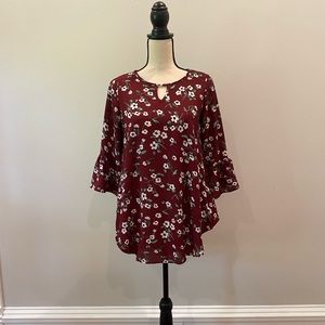 Ampersand Ave Floral Tunic with pockets - Size S - Burgundy